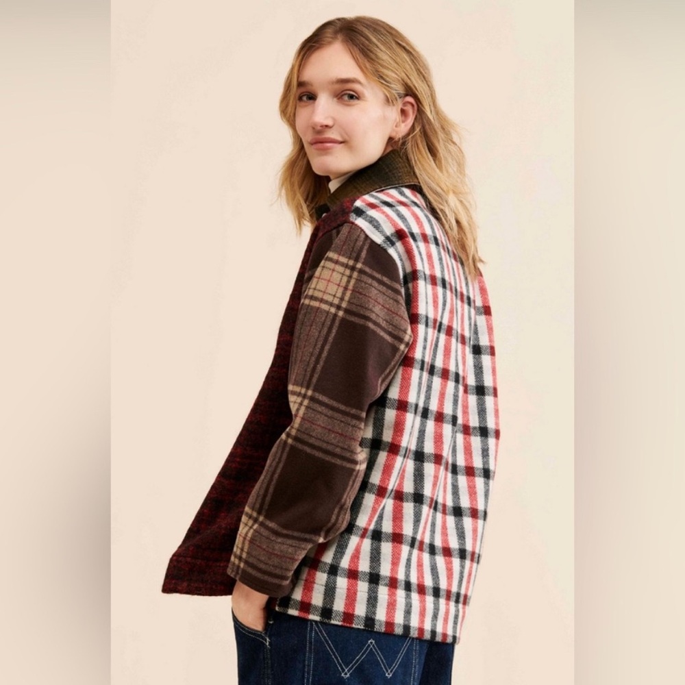 Free People Anthropologie Carleen Ardmore plaid patchwork jacket blazier button - Picture 2 of 7